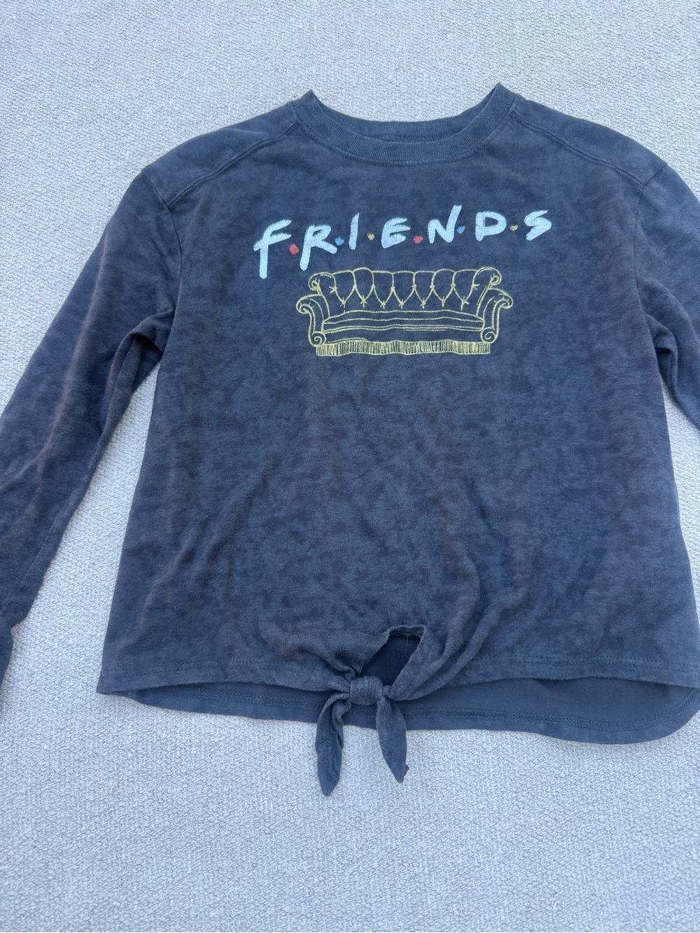 FRIENDS Charcoal Tie-Front Kids Shirt With Yellow Couch Graphic